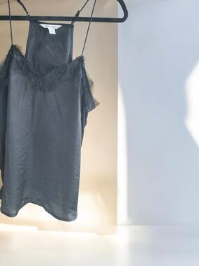 Nine West Black Satin Lace-Trim Cami